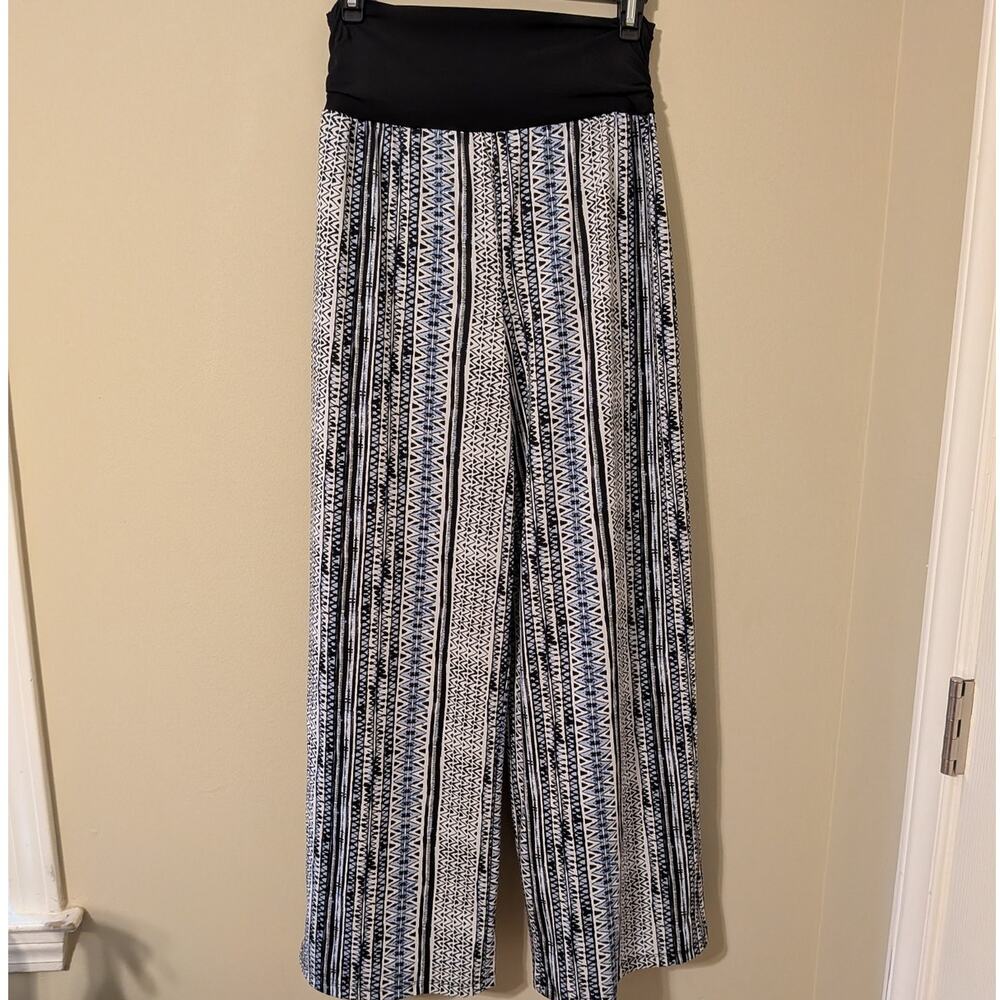 Apt. 9 Black, White, And Blue Geometric Pattern Pants With Elastic Band